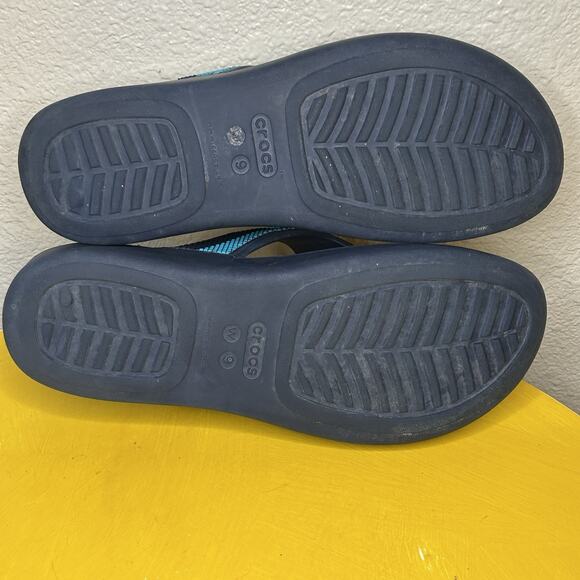 CROCS Monterey Bead Stripe Thong Comfort Sandals Flip Flops Women’s Size 9 Blue - Picture 12 of 14